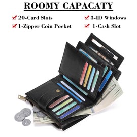 SENDEFN Women's Leather Wallet with RFID Protection Purse Women's Many Compartments with 20 Card Slots and Zip Coin Compartment, white-black, Fastened