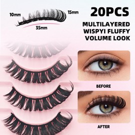10Pair D Curl Fluffy Eyelashes, Natural Lash Clusters for DIY Volume Look, Russian Strip False Eyelashes with Brush & Tweezers, Cat Eye Fake Eyelashes