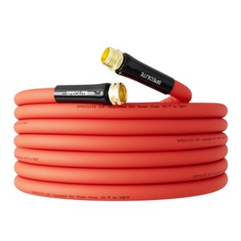 SPECILITE Hot/Cold Water Hose 5/8" x 25 ft,Heavy Duty Red Garden Hose -50℉ to 190℉,Flexible & Lightweight Rubber Hoses With 3/4" Brass Fittings for Yard,Outdoor,Farm