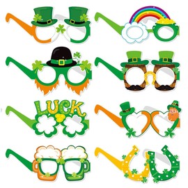 St Patrick's Day Glasses 8PCS,Funny Paper Glasses Irish Shamrock Fiesta Glasses，Irish Decorative Glasses (GREEN)