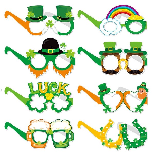 St Patrick's Day Glasses 8PCS,Funny Paper Glasses Irish Shamrock Fiesta