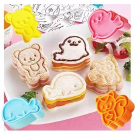 Cortador de sándwiches para niños, 4 piezas (tamaño pequeño de 2 pulgadas) para almuerzo, sándwich de pan, juego de cortadores de galletas, pan, sandwichera, oso, ardilla, forma de sello de ballena
