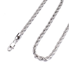 FEEL STYLE Men Silver Plated Chain Necklace Twist Rope Chain for Men 3mm 16 Inch Necklaces Jewelry