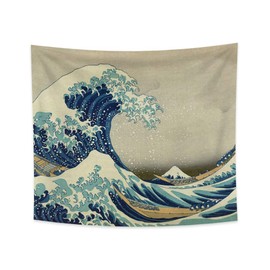 YongFoto 180x160cm Japanisch Ukiyo-E Tapisserie Große Welle Wandbehang Kanagawa Boot Tapisserie für Veranda Wandbehänge Dekor Wohnzimmer Wohnheim Bettdecke Wandkunst
