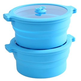 Collapsible Silicone Microwave Cookware Steamer for Cooking Air Fryer Mixing Bowls with Lids, 0.8L Glass Food Storage Container Sealed Bowl 2pc Set BPA Free