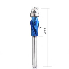 Compression Flush Trim Router Bits Up Bearing CNC Solid Carbide 1/4 shank1“Cutting Diameter3-1/8” Overall Length Router Bit for Woodworking Trimming CFT438