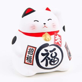 JapanBargain 1612, Japanese Ceramic Maneki Neko Feng Shui Fortune Lucky Cat Collectible Figurine Made in Japan, for Overall Good Luck and Fortune, White