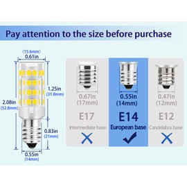 GFLSD E14 LED Bulbs Dimmable,4W 120V 350LM T4 40W Halogen Bulbs Equivalent Daylight White 6000K,E14 European Base Bulb,Turkish Lamp Bulb Replace,for Cooker Hood,Sewing Machine,Refrigerator(2Pack)