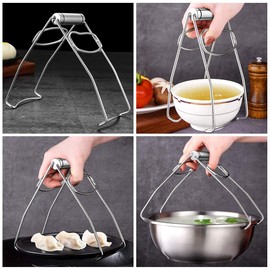 Dawn House Folding Hot Dish Plate Clip Plate 304 Stainless Steel Bowl Clip hot plate gripper clips holder Bowls Clamp Holder Tong for Kitchen Home Restaurant Cooking