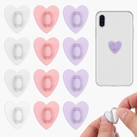 12 Pcs Heart Phone Charm Hook, Heart Cell Phone Ring Holder Adhesive Metal Finger Grip Loop Stand for DIY Hanging Supplies