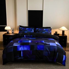 Factory Custom Soft and Breathable Polyester Fiber Three-Piece Bed Set for Home, Cozy Durable Quality, Easy Care Bedding Setsize: Full(80"*90"), color: Blue