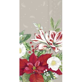 IHR Ideal Home Range Dinner Napkins Disposable 3-Ply Paper Hand Towels, 8.5" x 4.5", Christmas Florals (Grey), 16-Count