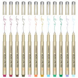 CHARSOCO 01 Micro Pen, 12 Colors Fine Point Pen, 0.25mm Waterproof Archival Ink, Fineliner Ink Pens for Artist Illustration, Sketching, Anime, Manga, Technical Drawing and Scrapbooking