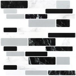 CHIHUT 6 Sheets Marble Black and White Backsplash Tile 12"X12" Grey Self Adhesive Removable Peel and Stick Backsplash for Kitchen Island Fireplace Thick Waterproof Stick on Backsplash Decorative Tiles