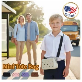 Kids EVA Mini Tote Bag for Clog Charms Safe Soft Material Cute DIY Punch Hole Design Fun Crossbody Bag for School and Playtimesize: S, color: HYB-K07+Gift Box