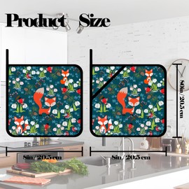 Cute Fox and Flower Pot Holders Set of 2,Kitchen Heat Resistant Potholder for BBQ Cooking Baking,Food Hot Pad for Women Men