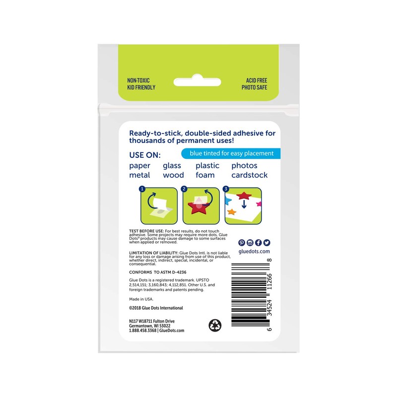 Permanent Glue Dots, Blue, Pack Of 60