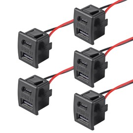 DWEII 5PCS Black Double Layer USB Female Base Type-C Socket and Female USB Lamp Charging Socket Power Socket with Cable Connector （USB Type-C ARC）