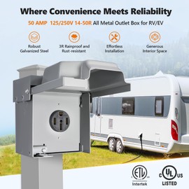 SURAIELEC 50 Amp RV Power Outlet Box, 125/250V Weatherproof Electrical Power Box for RV/EV Receptacle, NEMA 14-50R Outdoor Panel Enclosed & Lockable for RVs, Trailer, ETL & UL Listed