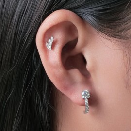 Limerencia Hypoallergenic G23 Implant Grade Titanium Screw Back Earrings Tragus 20G Helix F136 Piercing Post for Sensitive Ears Cartilage(CZ Three-leaf Leaves)
