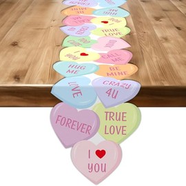 Camino de mesa de San Valentín, colorido corazón de amor, 72 x 13 pulgadas, diseño de corazón de caramelo, para decoración de cocina, comedor, boda, compromiso, aniversario, decoración de fiesta