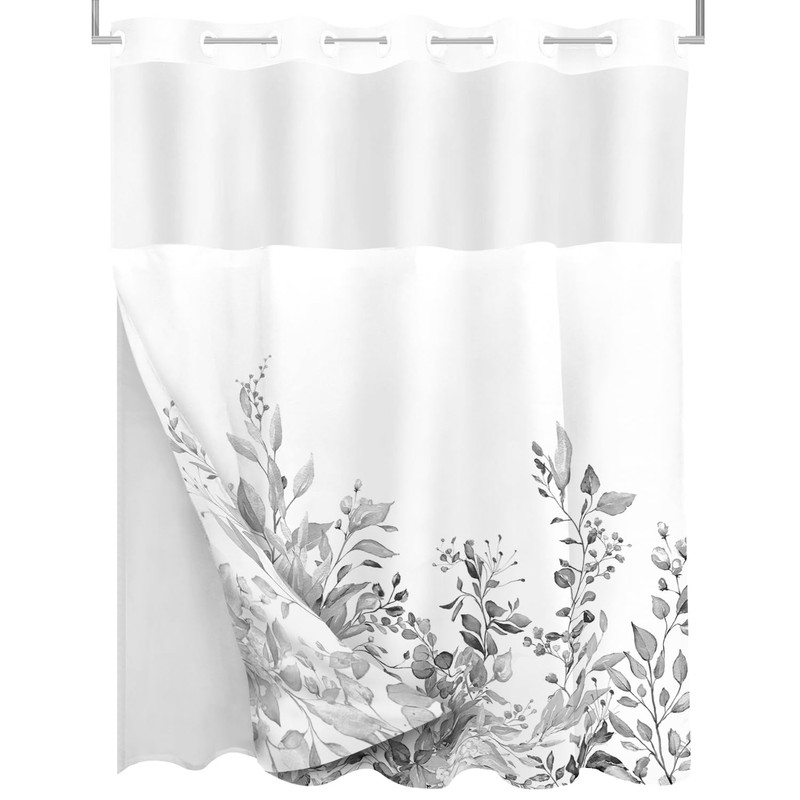 Tititex No Hooks Snap in Liner Grey Eucalyptus Leaves Shower