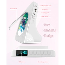 GREADIO Greadio CD Player Portable with Bluetooth 5.0, HiFi Sound Speaker,CD Music Player with Remote Control,Dust Cover,FM Radio,LED Screen,Support AUX/USB,Headphone Jack for Home, Kids, Kpop, Gift (White)