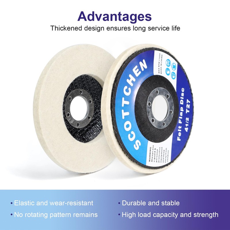 SCOTTCHEN Fiberglass Backing Wool Felt Polishing Wheel Disc,4-1/2" x 7/8"