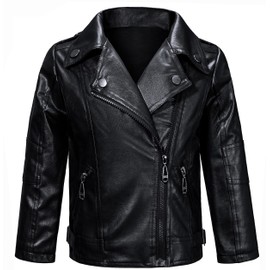 KAIPUTE Kids Motorcycle Jackets PU Leather MJ Costume Boys Girls Moto Biker Coats Bomber Jackets 2-3T Black