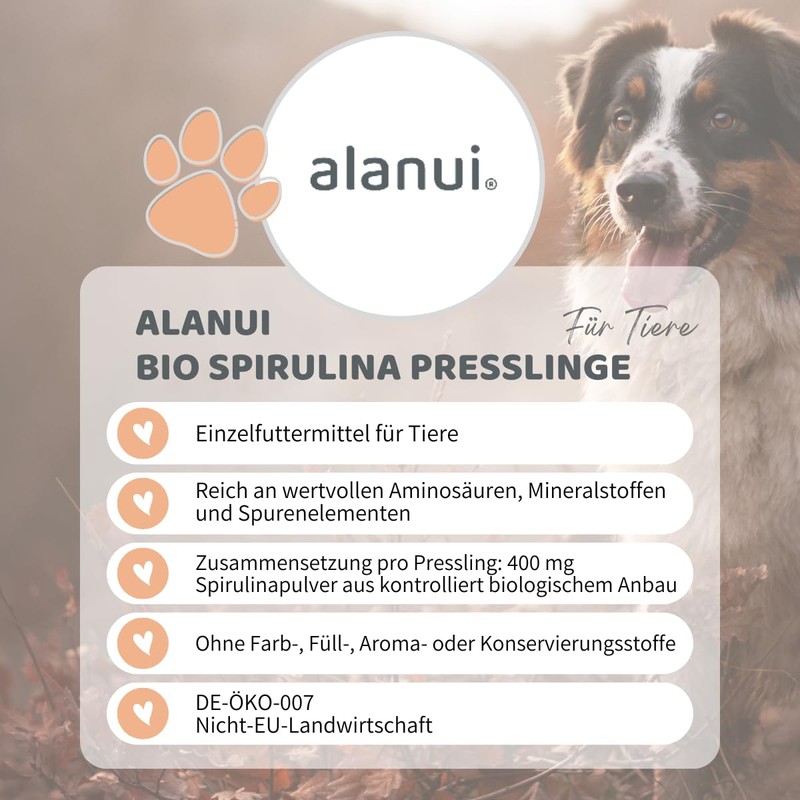 alanui Organic Spirulina for Dogs, 150 g Tub, Approx. 375