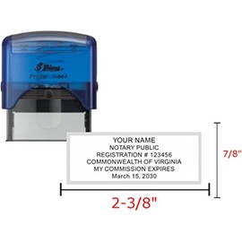 Shiny Blue Notary Stamp | Self Inking, Printer S-844, 2.3x0.81 Inch Prints | Virginia