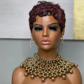 Rofa Beauty Pixie Wigs for Black Women Pixie Cut Wig Human Hair Short Curly Layered Pixie Wigs Black 99J Color Glueless Short Haircut Wig