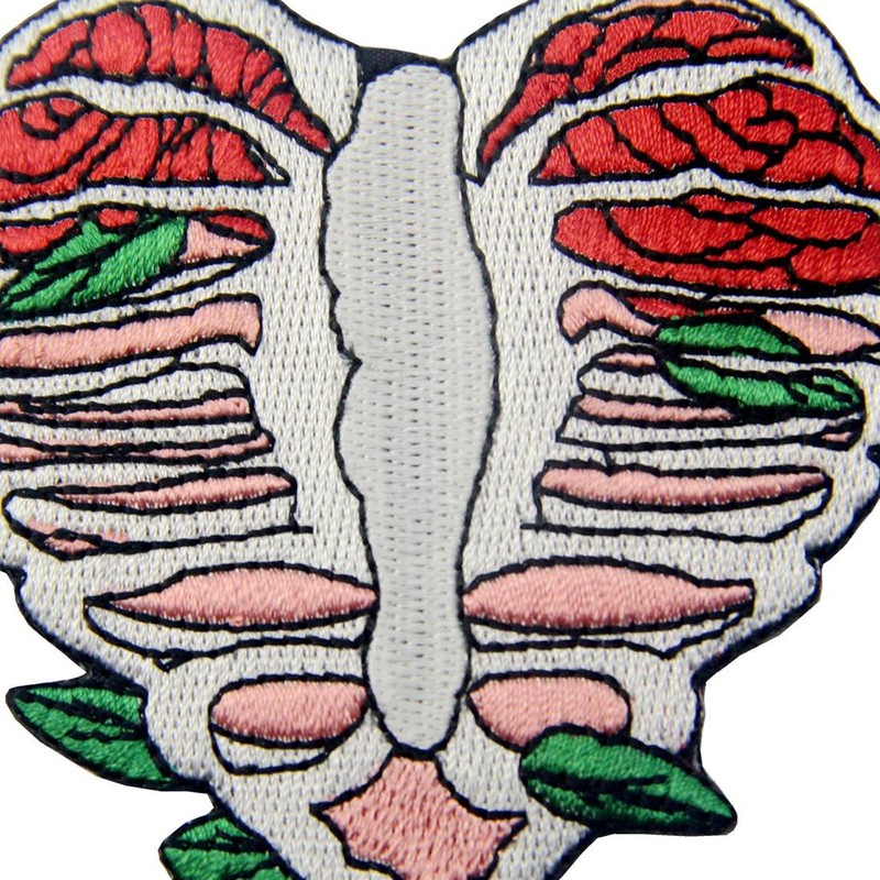 Anatomy Heart Shape Skeleton with Leaves Applique Embroidered Badge Iron