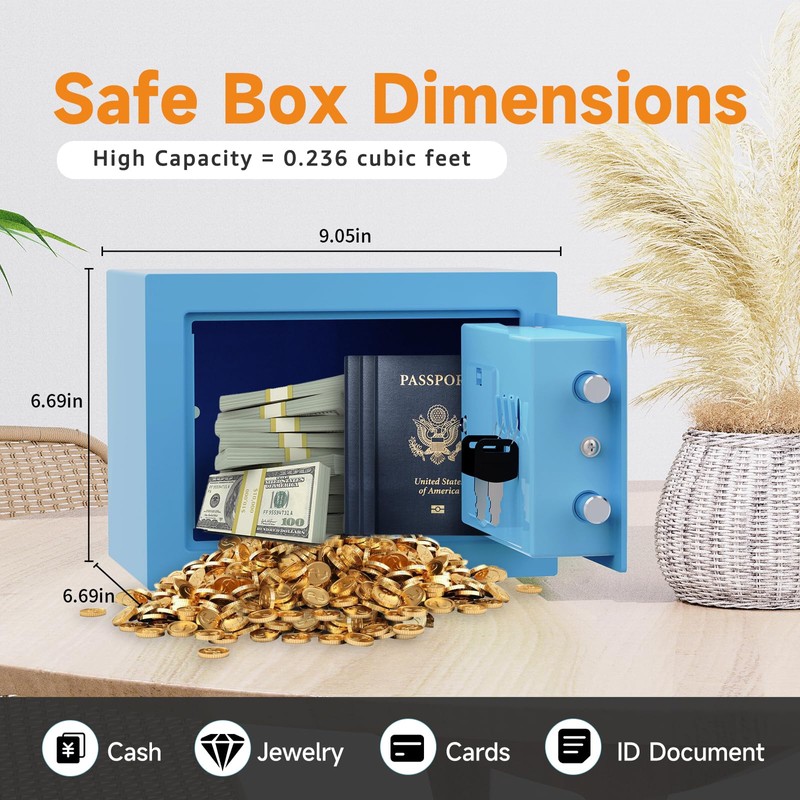 Goldenkey Small Safe Box for Money, Digital Safe Box with