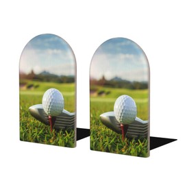 DXTKWL Decorative Bookends 2 Pcs Golf Ball Wood Bookends for Shelves Heavy Books Kids Non-Skid Book Ends Stoppers for Office Desk Kitchen School
