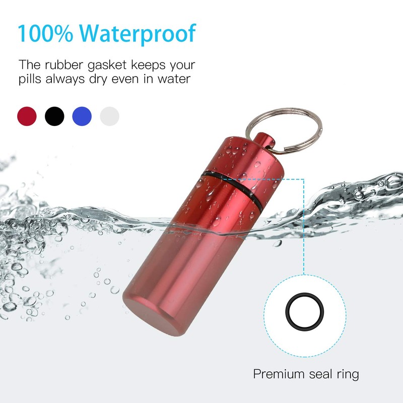 OOTSR Portable Pill Case (2.6"x0.7") with D-Ring Carabiner Waterproof Aluminum