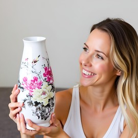 MTME Porcelain Figurines, Jingdezhen Decorative Flower vase, Inserting Sr. Home Decor, Wedding Gifts, Aesthetic Sculpture Home décor (Peony)