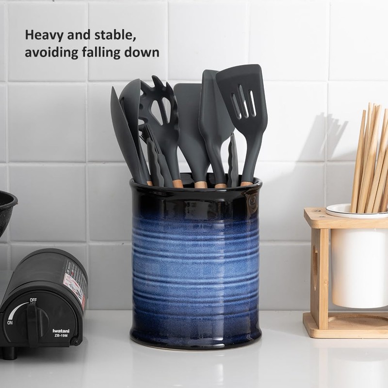 Nihow Kitchen Utensil Holder and Spoon Rest: Ceramic Utensil Holder