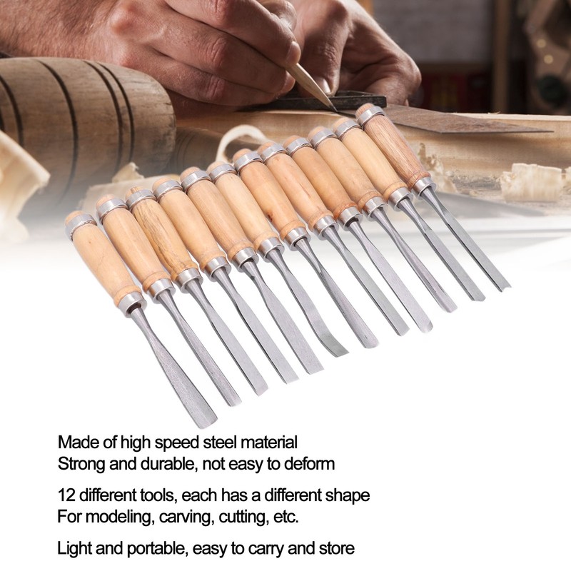 12Pcs Wood Turning Chisels Wood Grooves Parting Tools Set Woodworking