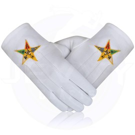 JEVVY CRAFTS Masonic OES Cotton Gloves - Order Of the Eastern Star Embroidered Masonic Gloves (Large)