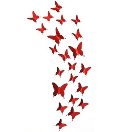 Calcomanías de pared de mariposa 3D con purpurina (36 piezas) – Decoración de pared de mariposa roja brillante para dormitorio, sala de estar, pasillo