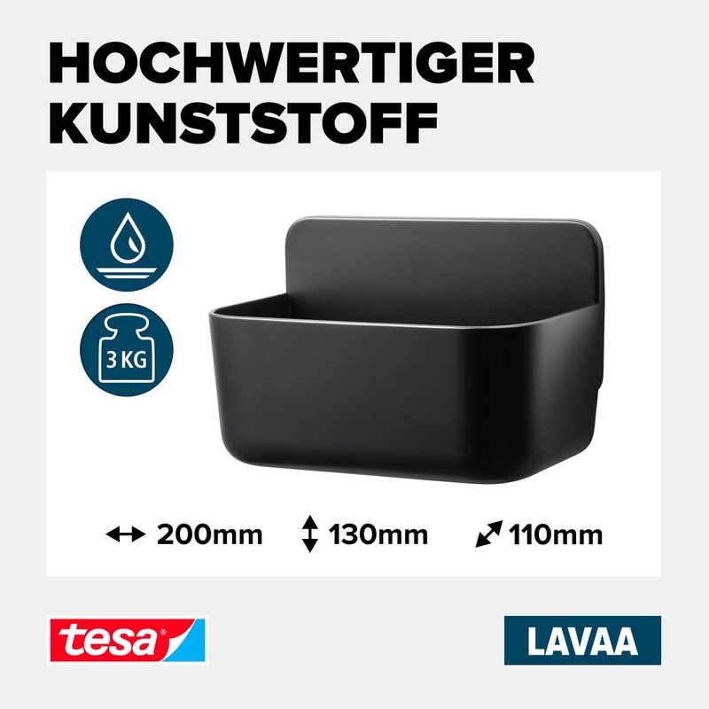 tesa Lavaa Shower Basket S, Matte Black - Shower Shelf