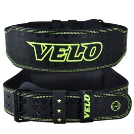 VELO Power Weight Lifting Buffalo Hide 4" Leather Belt Gym Back Support Strap Training Fitness Exercise for tough workouts | Power lifters | Supports Lumber Lower back (Black-Green, M)