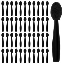 50 Pcs Eyeshadow Applicators, 1.9" Reusable Short Handle Dual Sided Sponge Cosmetic Brushes, Professional Disposable Single Head Soft Mini Portable Makeup Tools for Cream (Black)