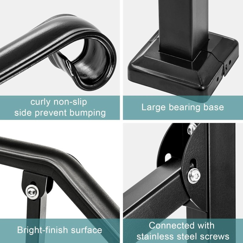 LMRSTOO Black Outdoor Handrails - Heavy Duty Double Post Railing