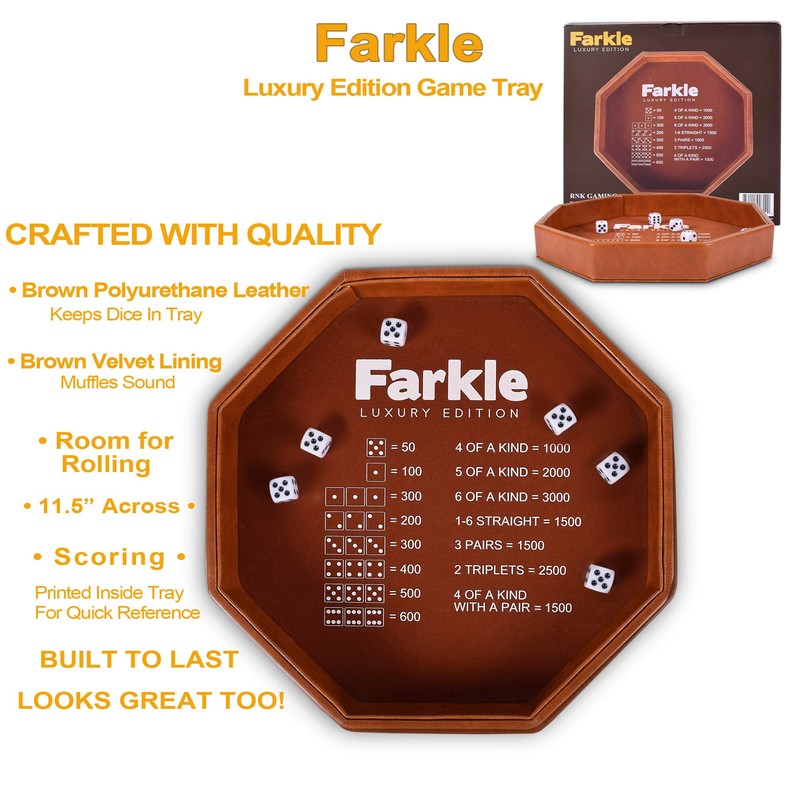 RNK Gaming Farkle Luxury Edition Brown PU Leather Dice Tray