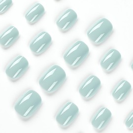 Short Fake Nails Square Press On Nails Mint Green False Nails With Artificial Glossy Designs Full Cover Nails Press Ons Short Acrylic Glue On Nails Reuseable Stick On Nails For Women