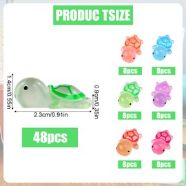 48pcs Resin Mini Turtles, Glow in The Dark Turtle Tiny Turtles Mini Luminous Turtles Small Sea Figurines Mini Resin Animals Miniature Ocean Figures for Birthday Party Home Garden Decor (6 Colors)