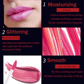 Metallic Diamond Glitter Lip Gloss Waterproof, Lightweight 3D Metallic Lip Gloss, Long Lasting Nonstick Cup Glitter Lipstick for Lip & Eye, Red Shimmer Lipgloss for Women