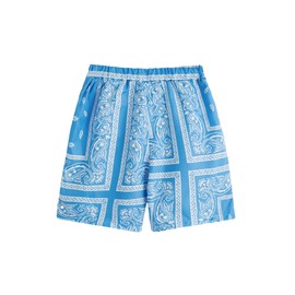 SOLY HUX - Pantalones cortos de verano con estampado de cachemira bohemio y cordón para niño, Estampado azul y blanco, 12 Años
